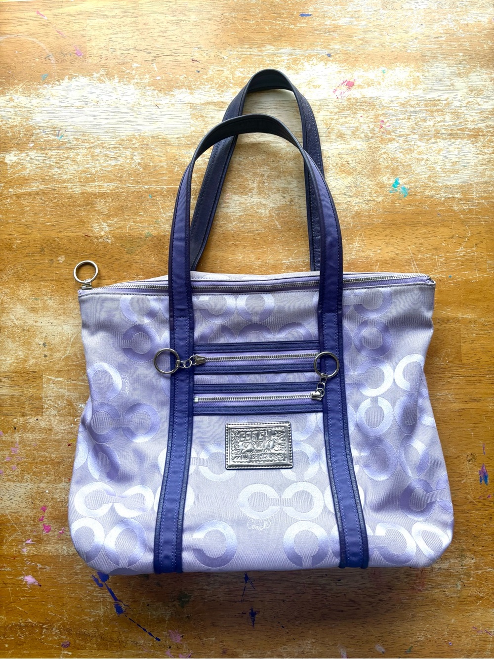 Coach Lavender Vintage Y2K Poppy Tote with Dark Purple Trim 14530